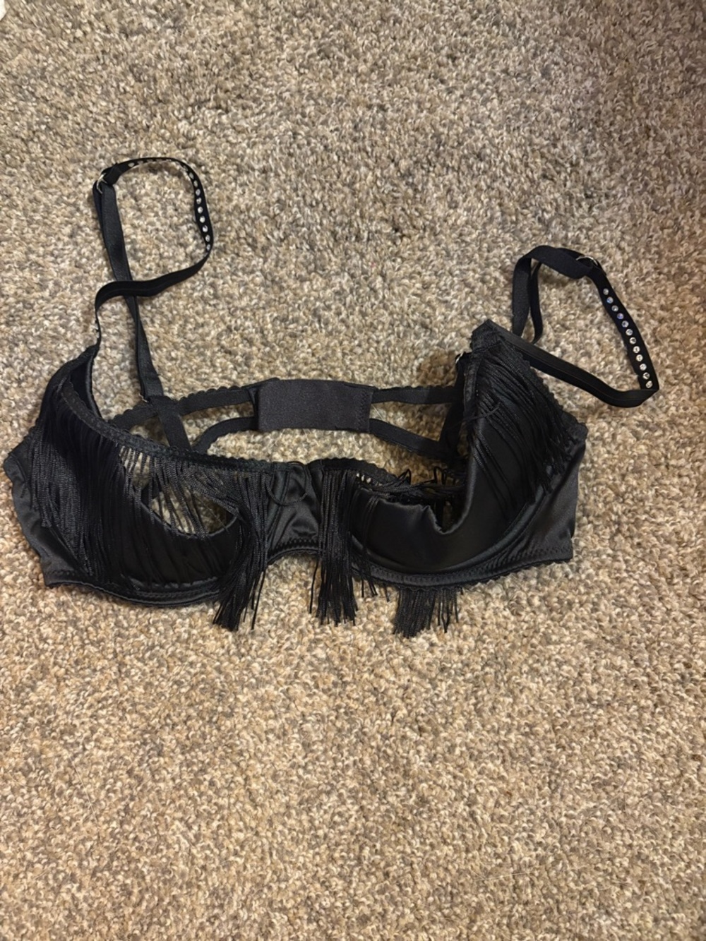 Black Fringe open cup Underwire Bra - Women Intimates lingerie